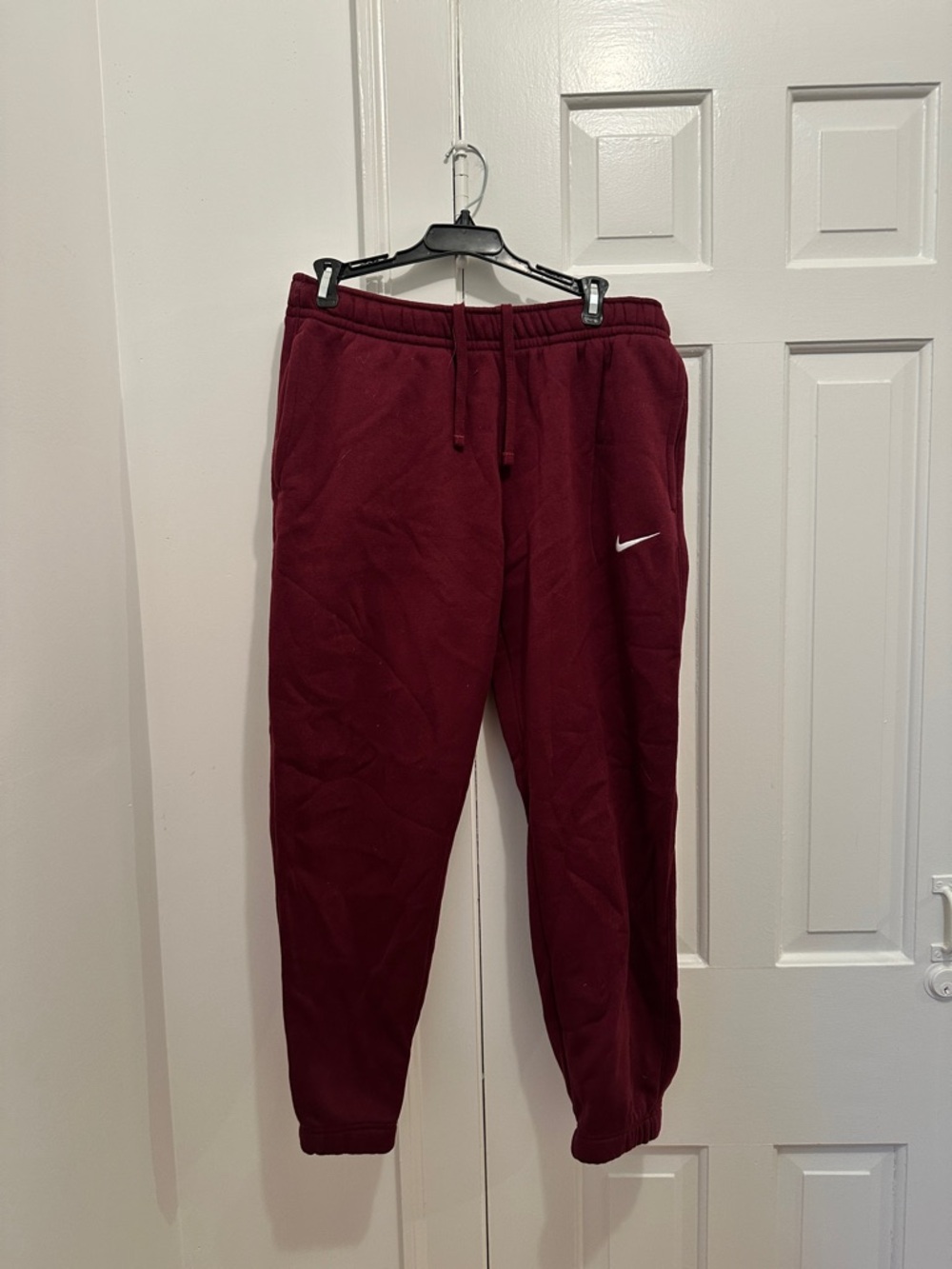 Nike Maroon Track Pants with White Swoosh